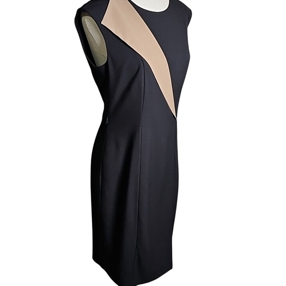 Vintage Classic Calvin Klein Black Sheath Dress with Tan Accent Size 8 - Picture 2 of 9
